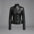 Women’s Black Asymmetrical Zip-Up Leather Biker Jacket
