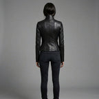 Women’s Black Asymmetrical Zip-Up Leather Biker Jacket