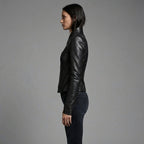 Women’s Black Asymmetrical Zip-Up Leather Biker Jacket