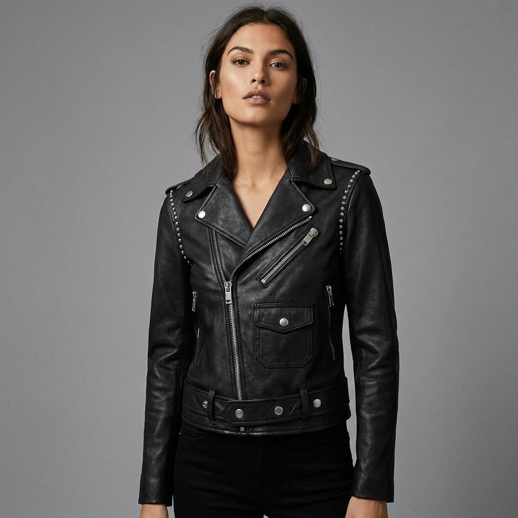 Men’s Black Leather Moto Biker Jacket