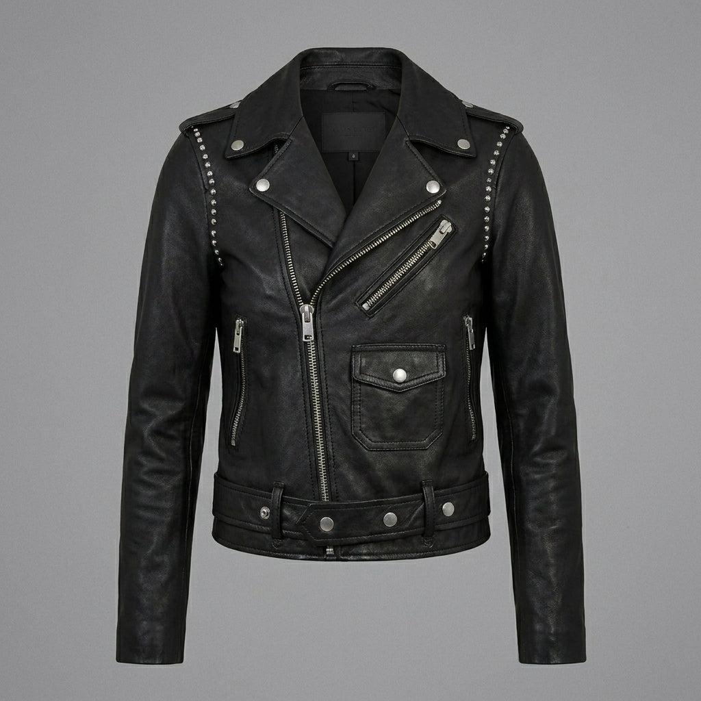 Men’s Black Leather Moto Biker Jacket