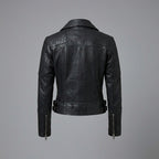 Women’s Black Quilted Shoulder Moto Biker Leather Jacket
