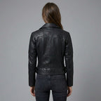 Women’s Black Quilted Shoulder Moto Biker Leather Jacket