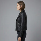 Women’s Black Quilted Shoulder Moto Biker Leather Jacket