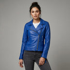 Men’s Blue Genuine Leather Biker Jacket