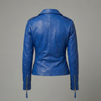 Men’s Blue Genuine Leather Biker Jacket