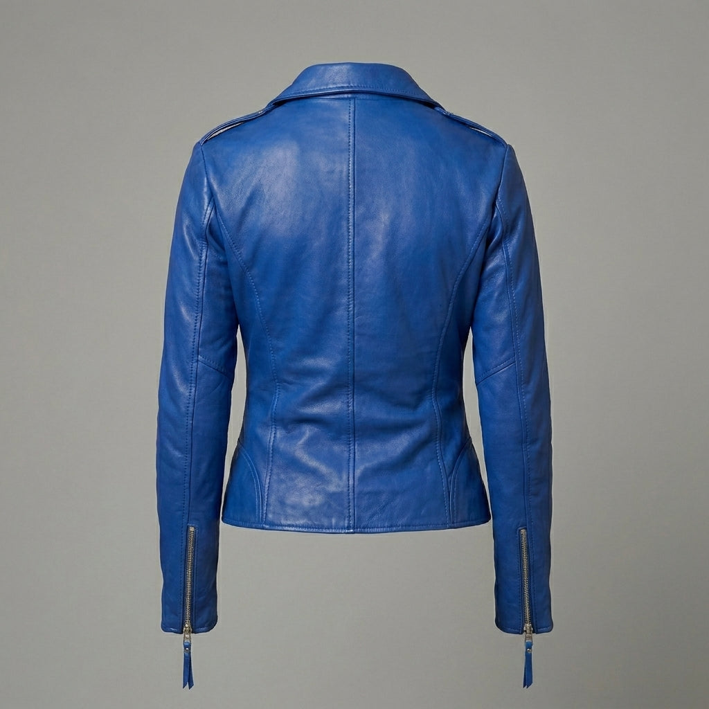 Men’s Blue Genuine Leather Biker Jacket
