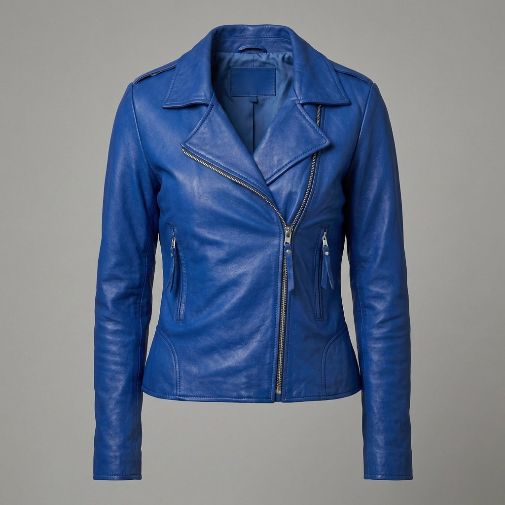 Men’s Blue Genuine Leather Biker Jacket