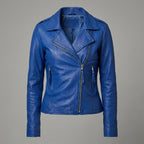 Men’s Blue Genuine Leather Biker Jacket