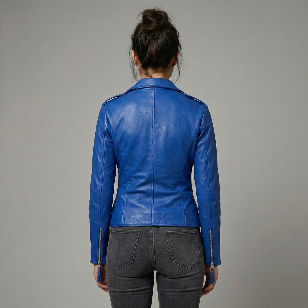 Men’s Blue Genuine Leather Biker Jacket
