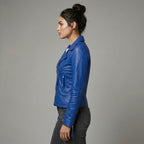 Men’s Blue Genuine Leather Biker Jacket