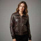 Women’s Brown Shearling Sheepskin Bomber Jacket