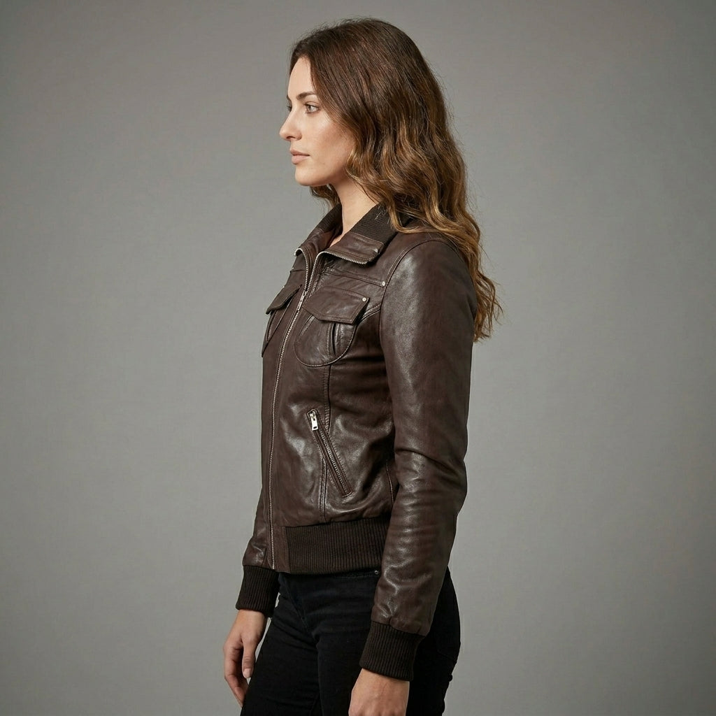 Women’s Brown Shearling Sheepskin Bomber Jacket