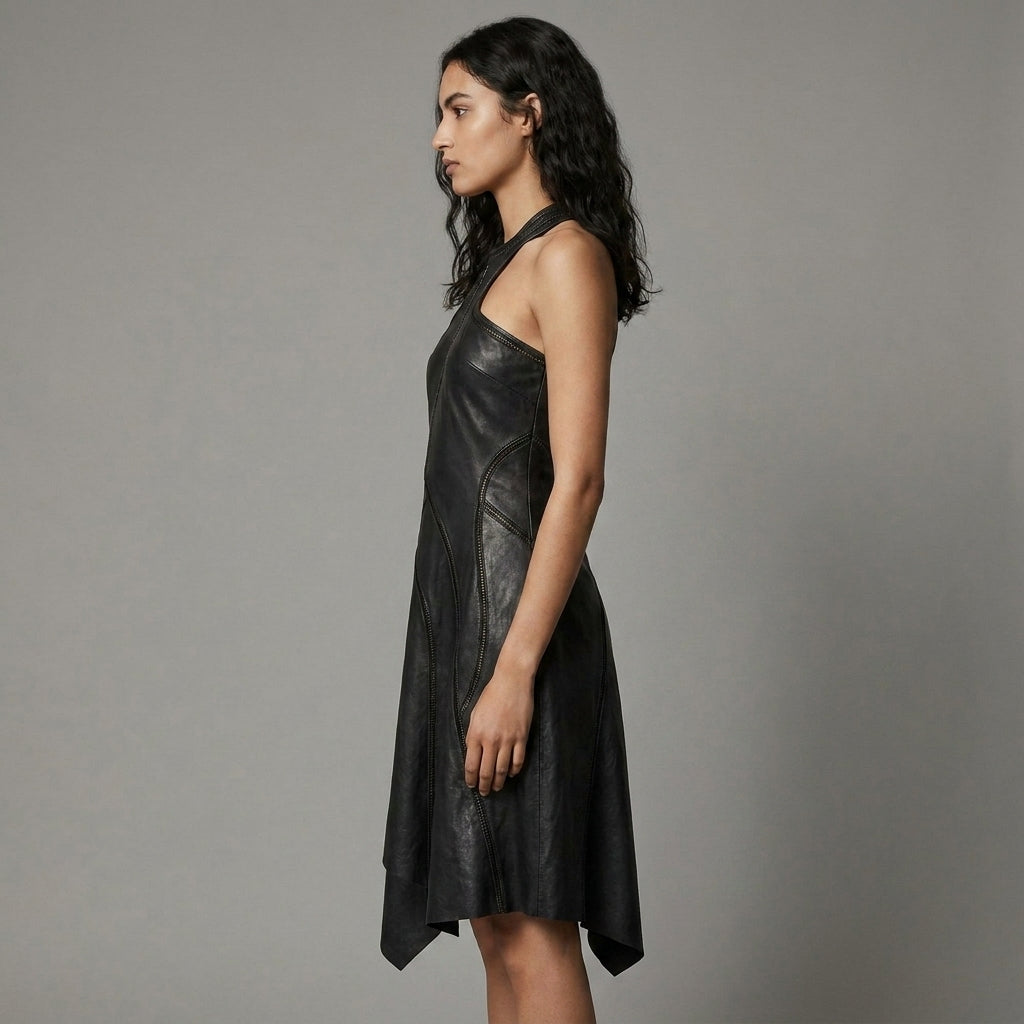 Midnight Black Leather Dress