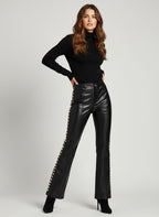 Midnight  Black Leather Pants with Gold Hardware