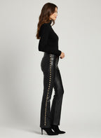 Midnight  Black Leather Pants with Gold Hardware