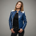 Midnight Blue Women’s Leather Moto Biker Jacket