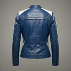 Midnight Blue Women’s Leather Moto Biker Jacket