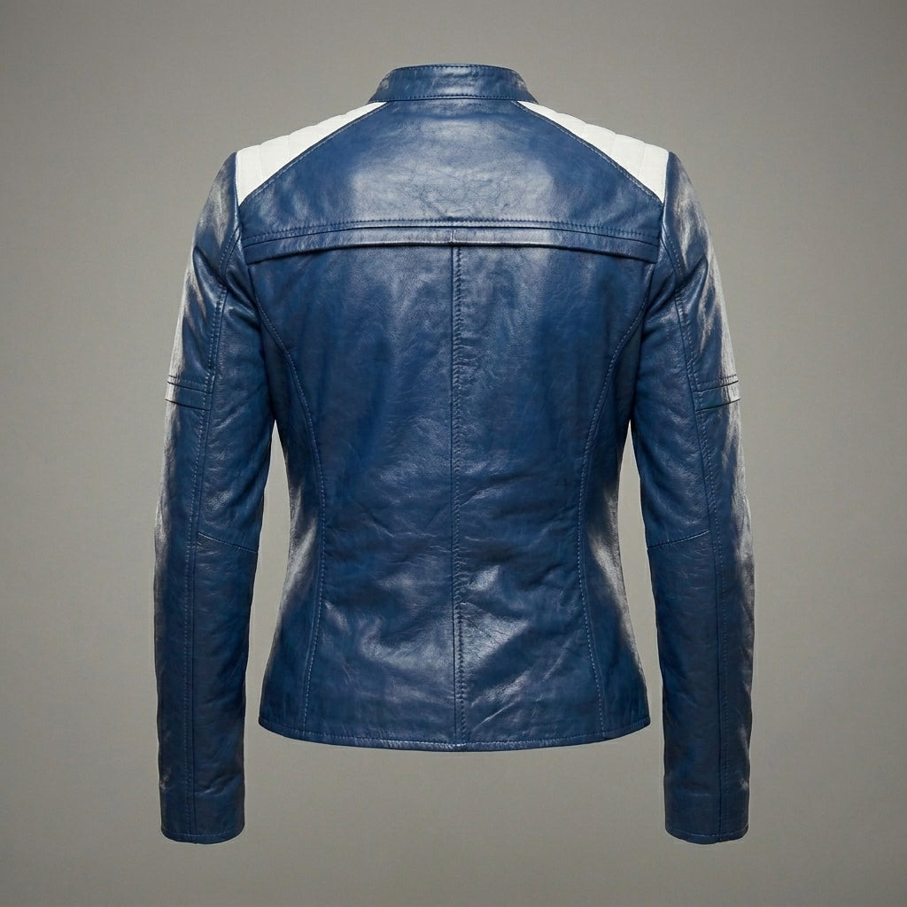Midnight Blue Women’s Leather Moto Biker Jacket