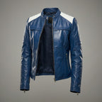 Midnight Blue Women’s Leather Moto Biker Jacket