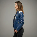 Midnight Blue Women’s Leather Moto Biker Jacket