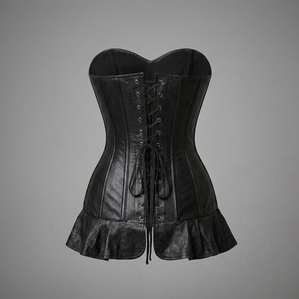 Midnight Noir Leather Corset Maxi Dress