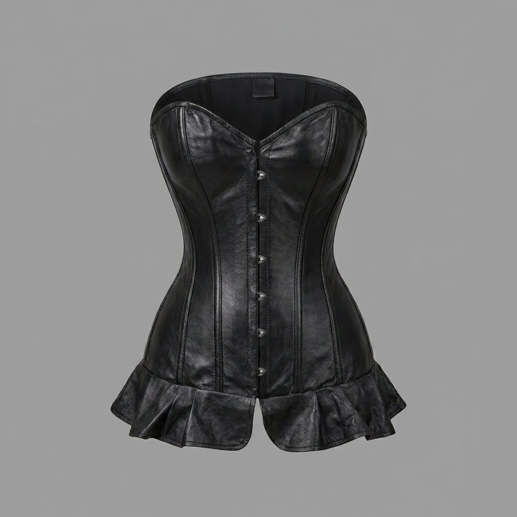 Midnight Noir Leather Corset Maxi Dress