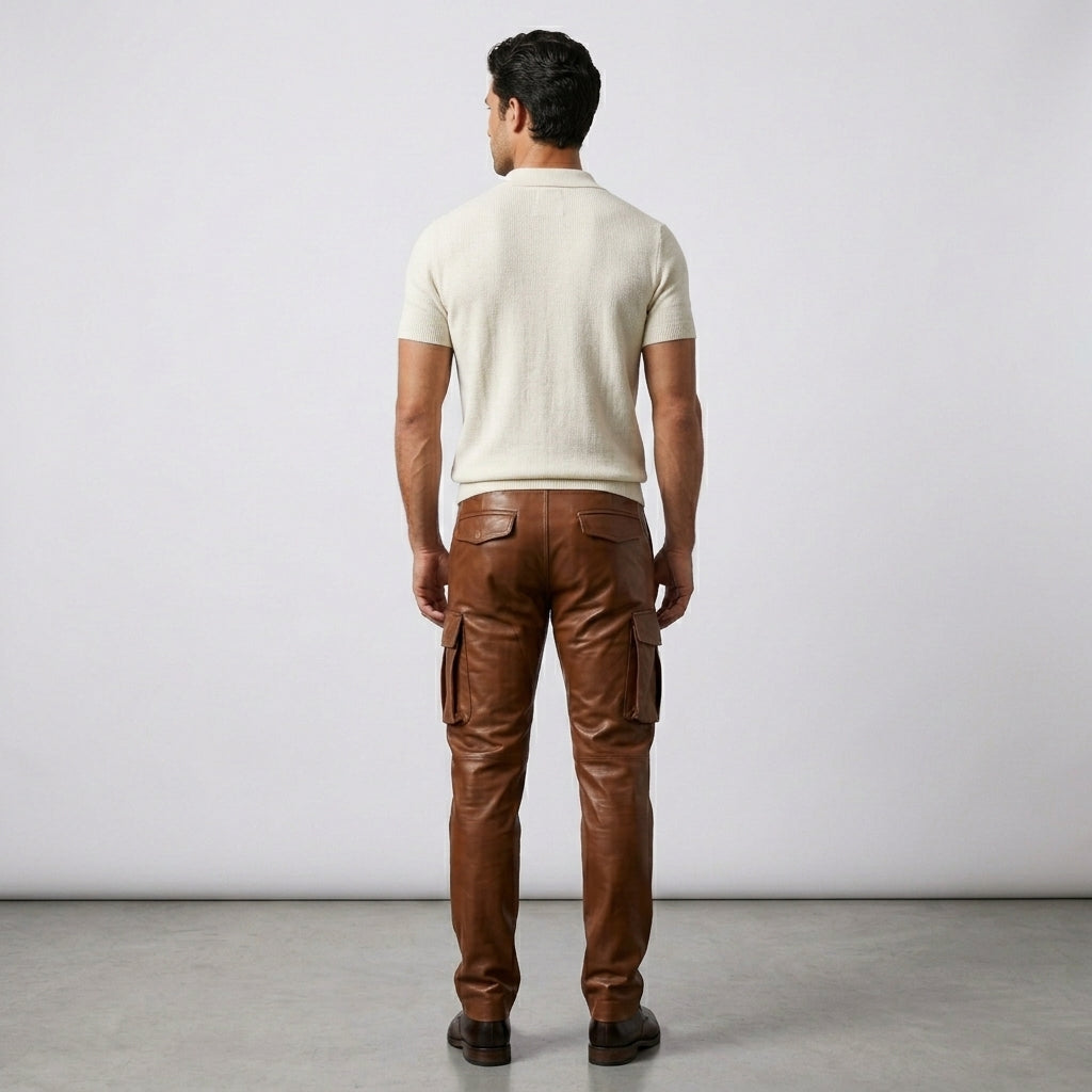 Men’s Brown Leather Cargo Pants