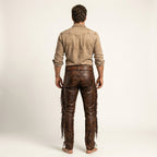 Men’s Brown Leather Fringe Cowboy Pants