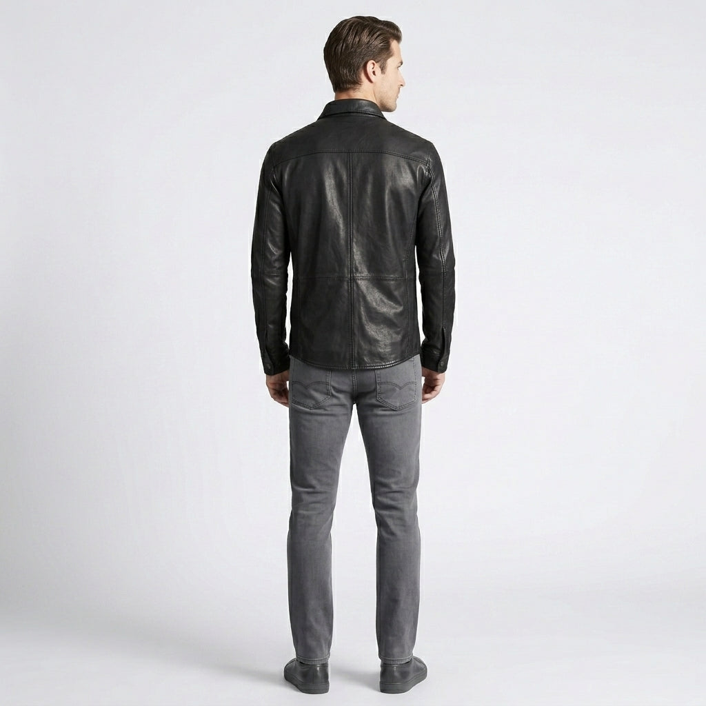 Men’s Stylish Black Sheepskin Leather Shirt