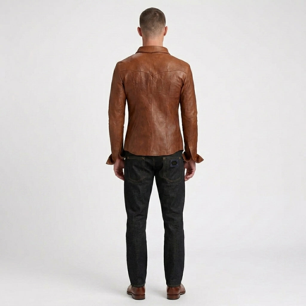 Men’s Stylish Brown Sheepskin Leather Shirt