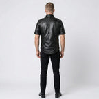 Men’s Stylish Napa Leather T-Shirt with Buckles
