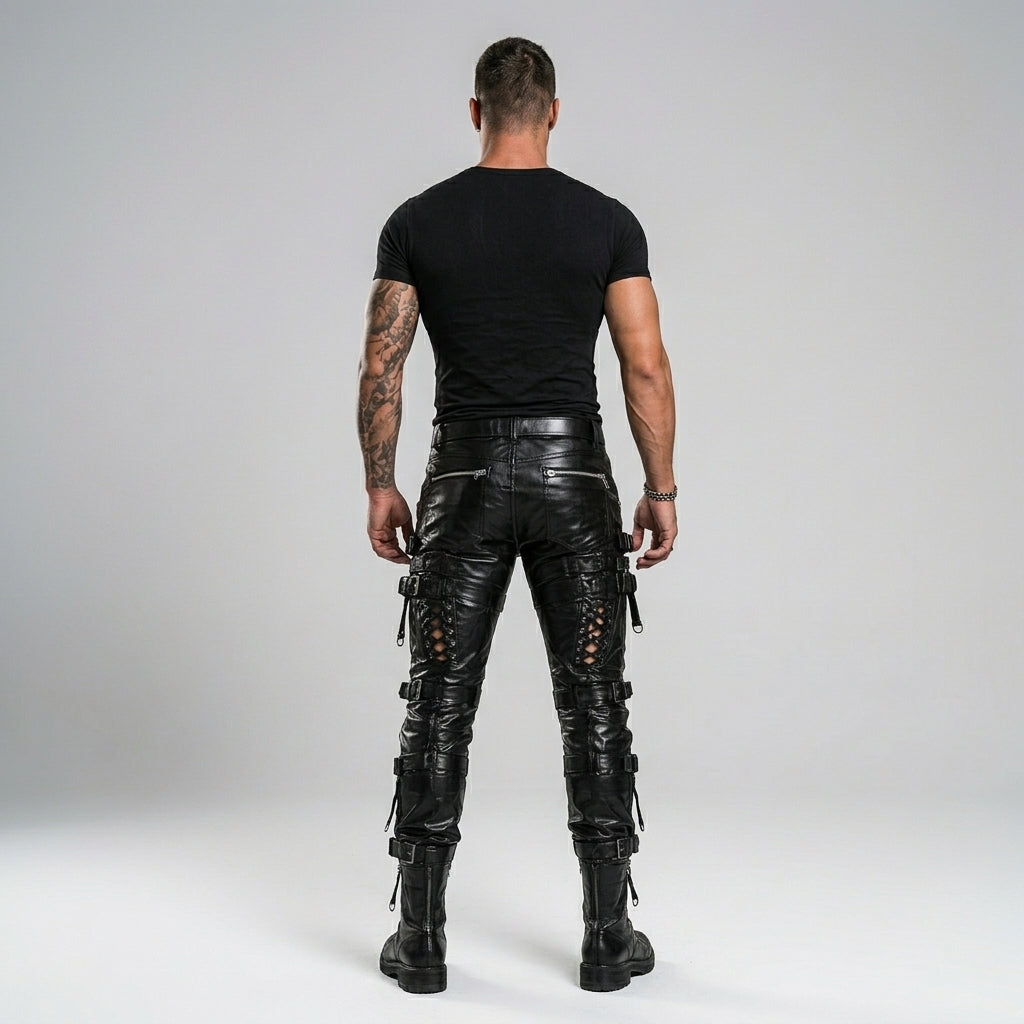 Men’s Black Sheepskin Gothic Leather Pants