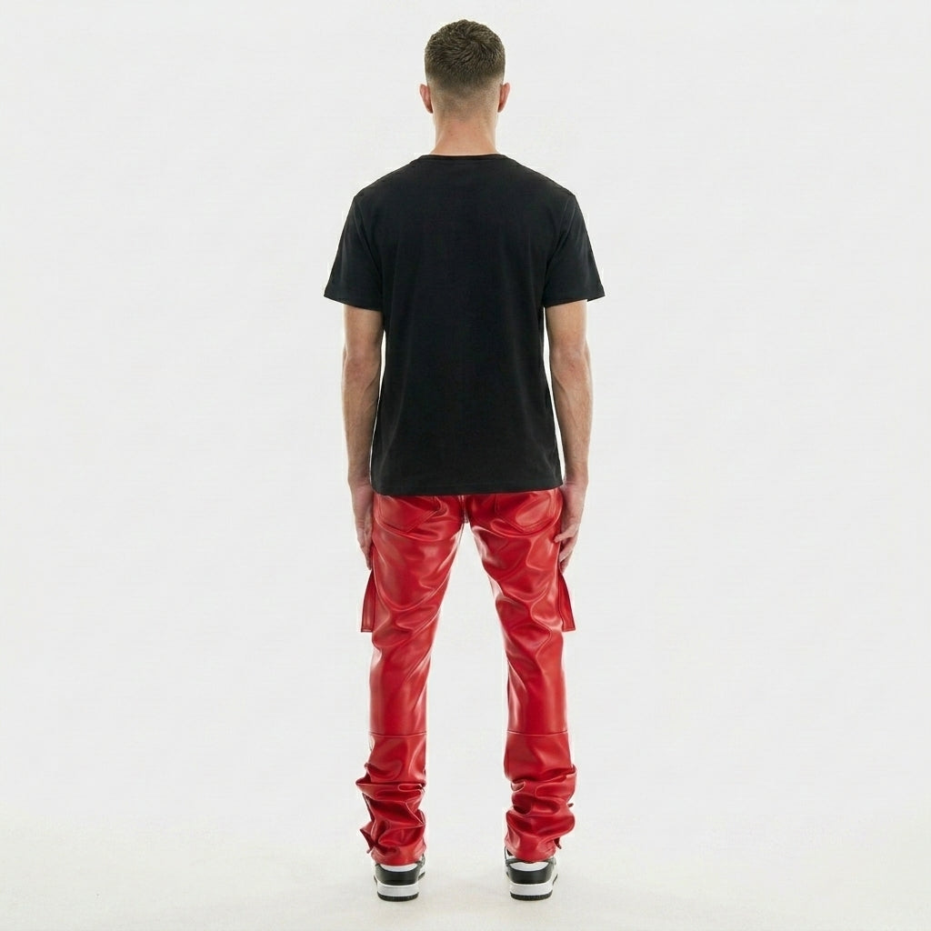 Men’s Red Leather Cargo Pants