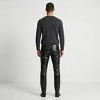 Men’s Black Crocodile Embossed Genuine Leather Biker Pants
