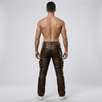 Men’s Brown Slim Fit Biker Leather Pants