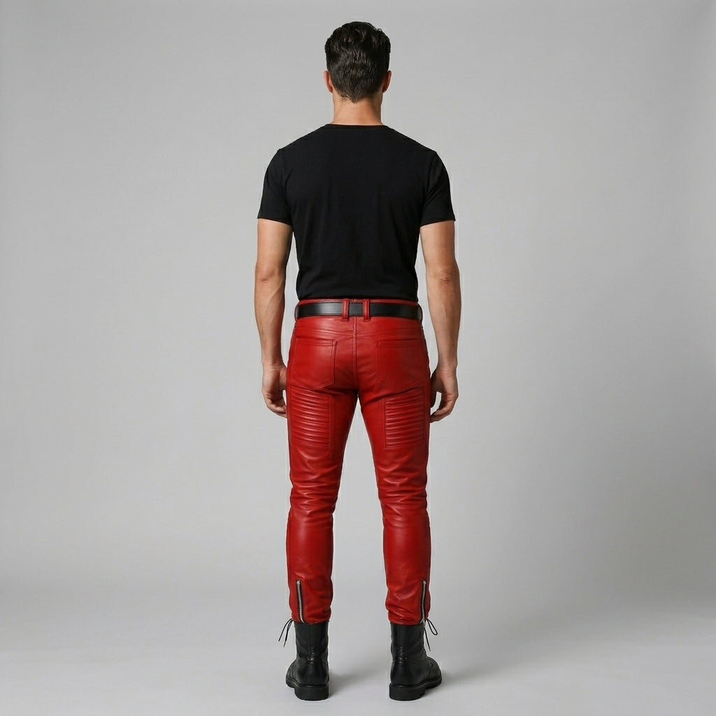 Men’s Red Biker Leather Pants