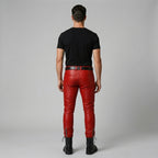 Men’s Red Biker Leather Pants