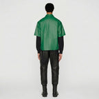 Men’s Green Half Sleeve Leather Shirt