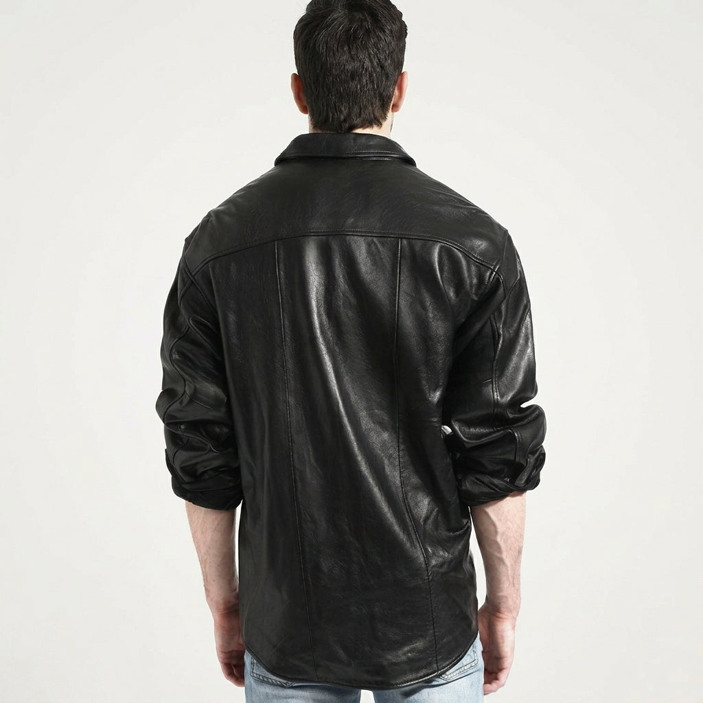 Men’s Stylish Black Leather Button