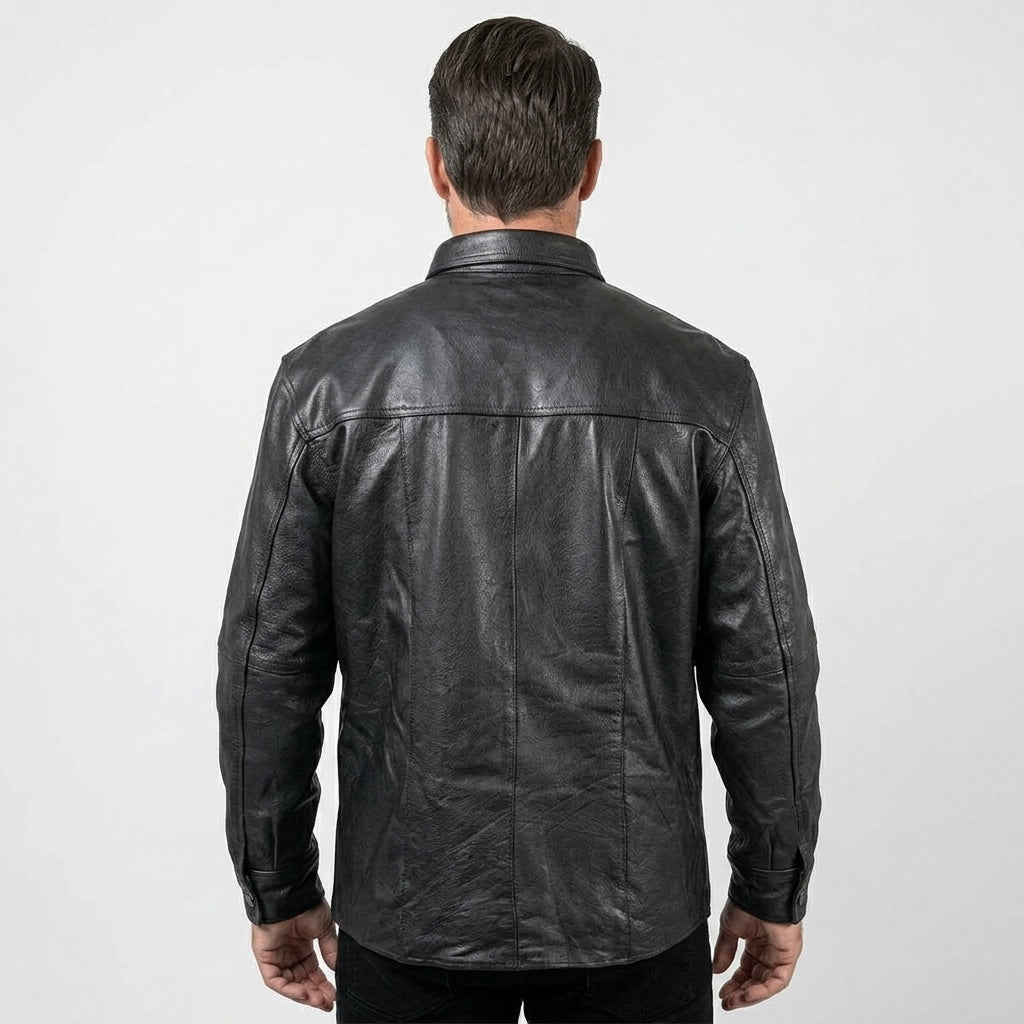 Men’s Genuine Leather Shirt – Vintage Buffalo Button Slim Fit Style