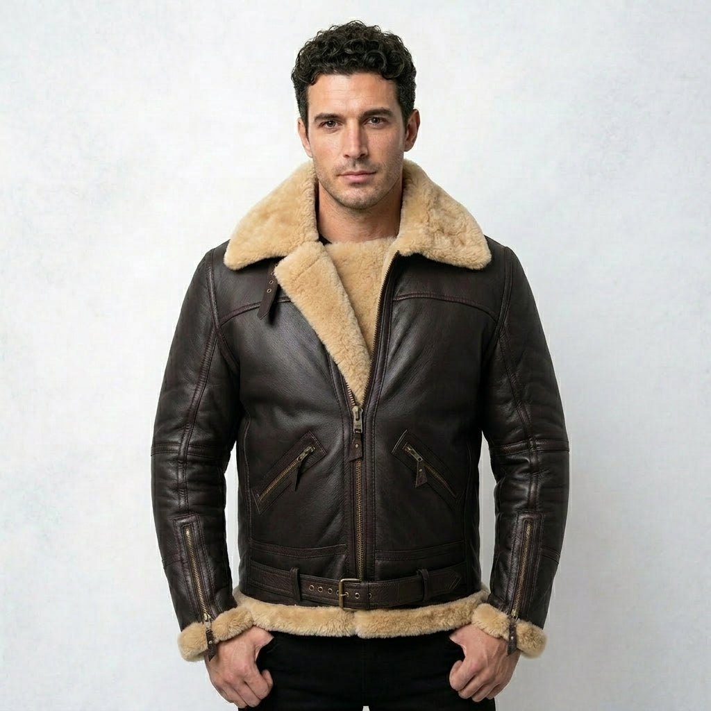 Pinnacle B-3 Shearling Bomber Leather Jacket