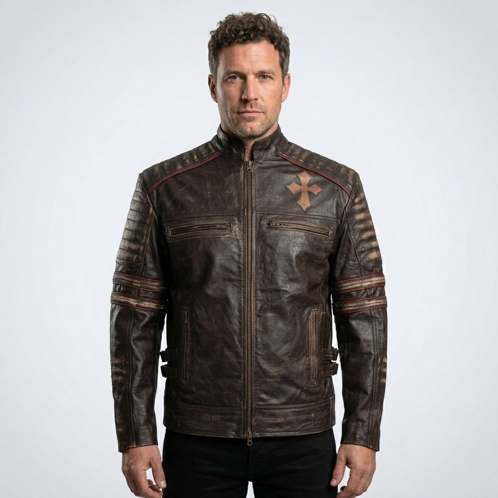 Men’s Vintage Café Racer Leather Jacket – Classic Rider Moto Style