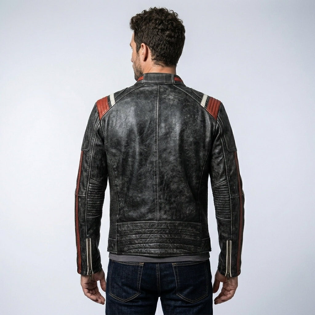 Men’s Vintage Distressed Cafe Racer Leather Jacket