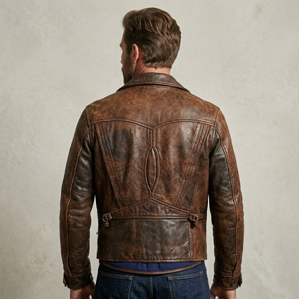 Men’s Vintage D-Pocket Waxed Distressed Leather Jacket