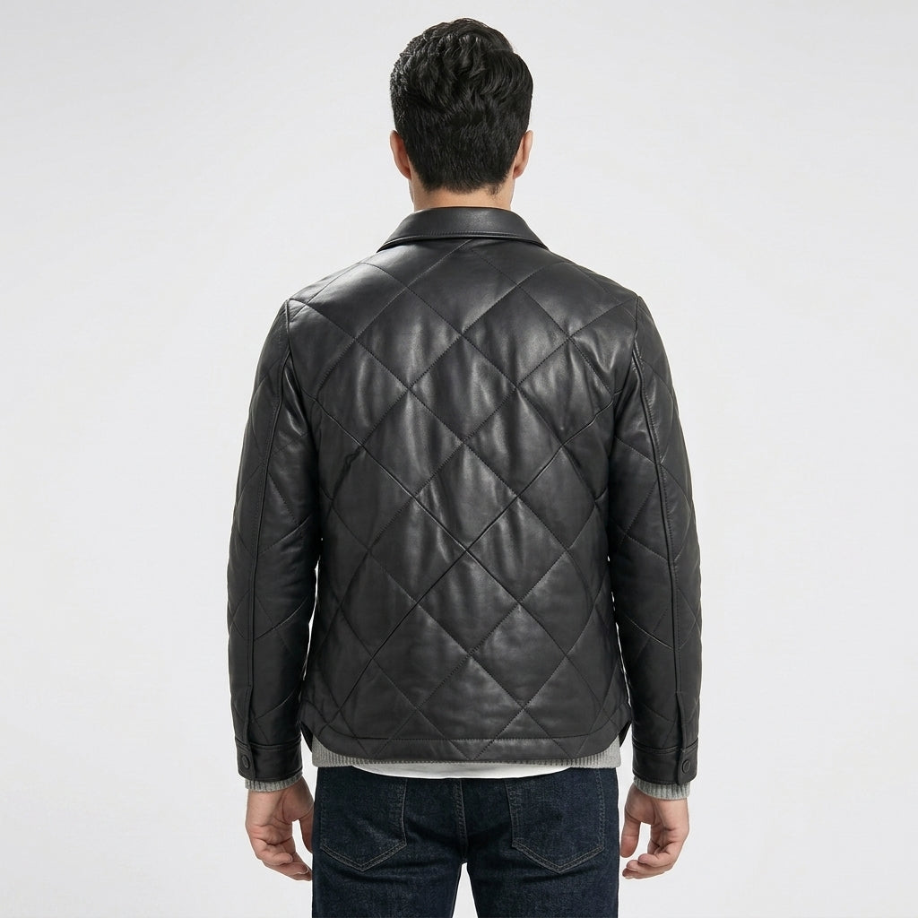 Men’s Black Quilted Lambskin Leather Jacket