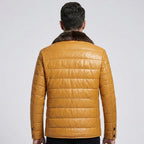 Men’s Leather Down Jacket Coat with Mink Fur Collar