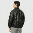 Men’s Quilted Lambskin Leather Jacket with Down Filling