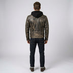 Men’s Vintage Hooded Leather Biker Jacke