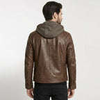 Men’s Hooded Brown Leather Jacket